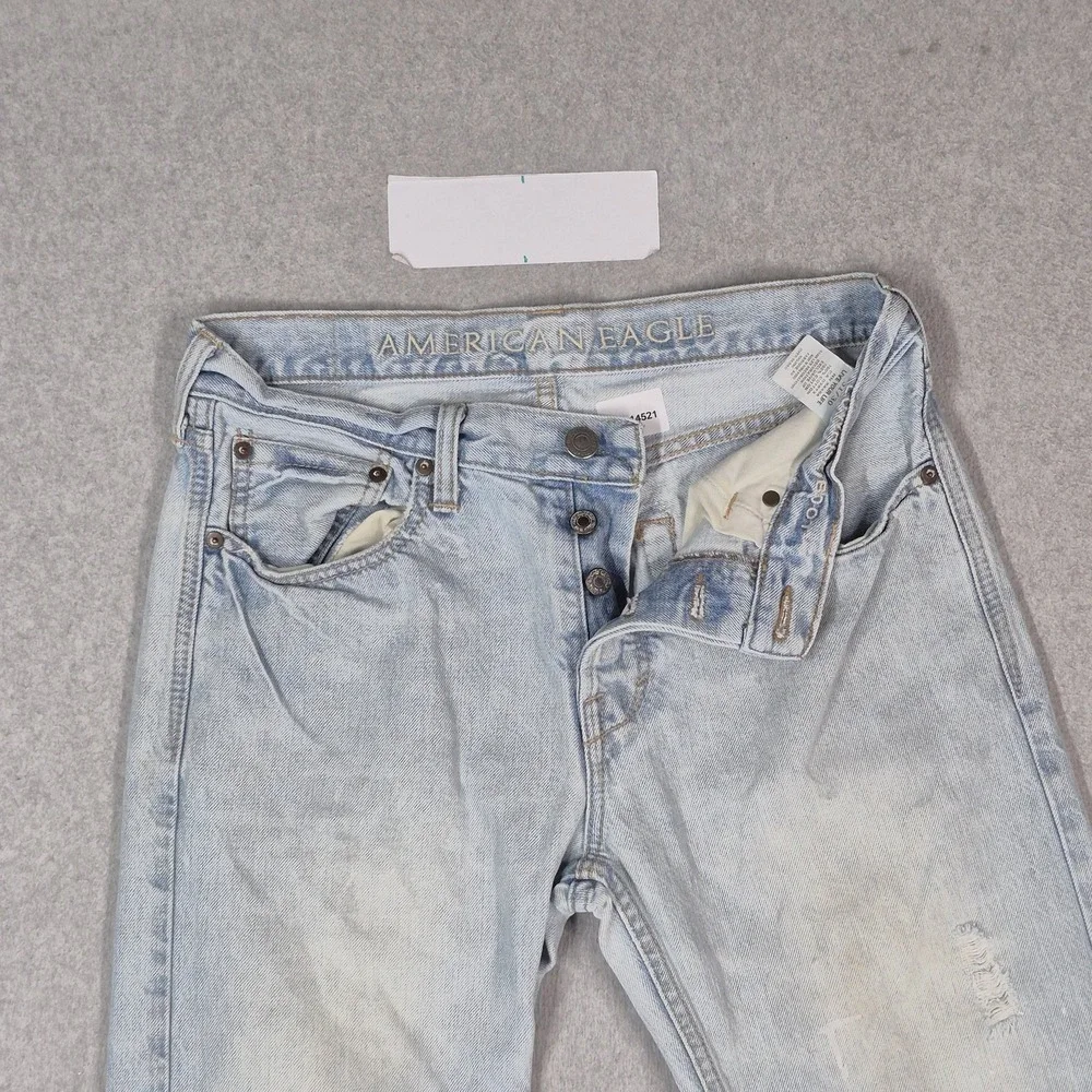 American Eagle Men Jeans 31X30 Light Blue Denim Embroidered Bootcut READ